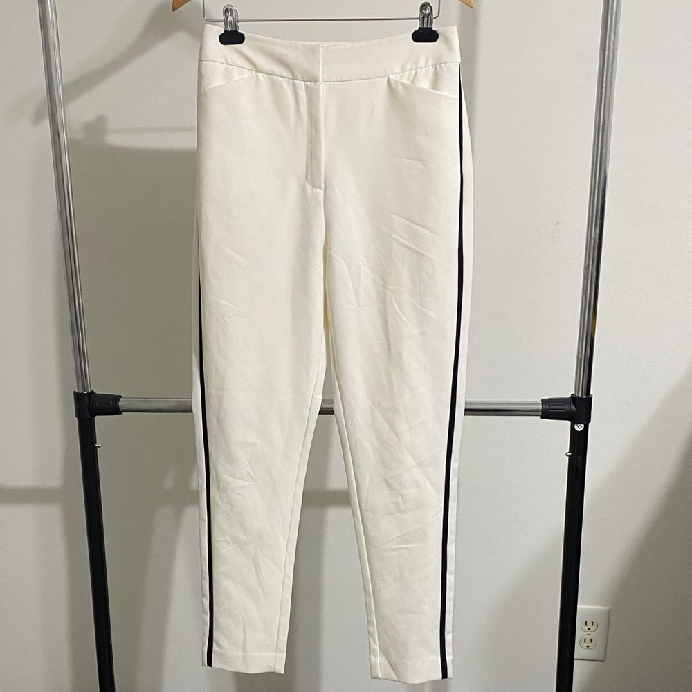 Women's White Trousers with Black Stripe